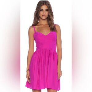 Amanda Uprichard Silk Champagne Mini Cocktail Dress in Hot Pink/ Magenta Size S